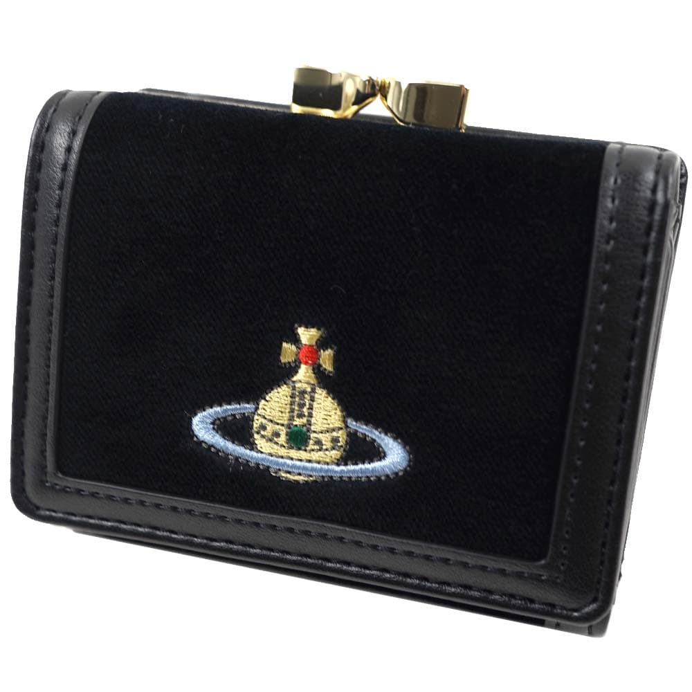 ヴィヴィアン ウエストウッド Vivienne Westwood がま口 三つ折り財布 レディース EMBROIDERED ORB SMALL FRAME WALLET Cotton velvet ヴ