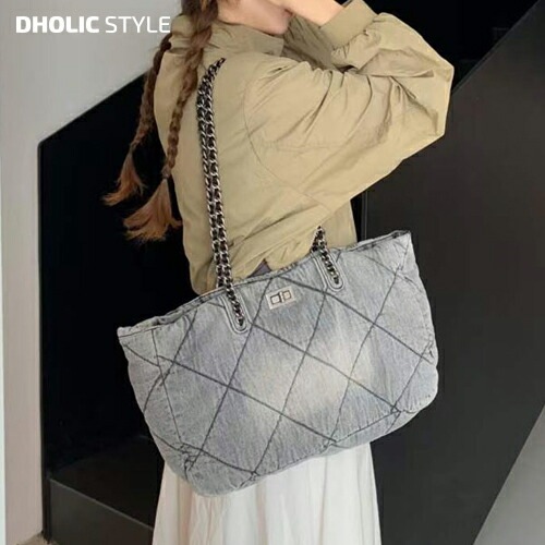 [メガ割りSALE]グレーデニムステッチバッグ・p571631