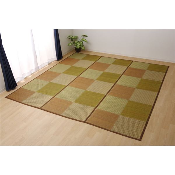 い草 ラグマット/花ござ (4.5畳 格子柄 市松柄 ブラウン 本間4.5畳 約286×286cm) 裏：不織布 抗菌 防臭 消臭 調湿