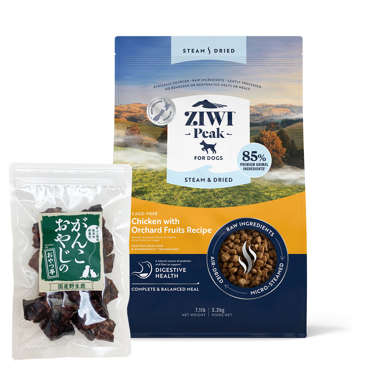 スチーム & ドライ・ドッグフード ケージフリーチキン with オーチャードフルーツ レシピ 3.2kg【国産鹿ラング15g付き】