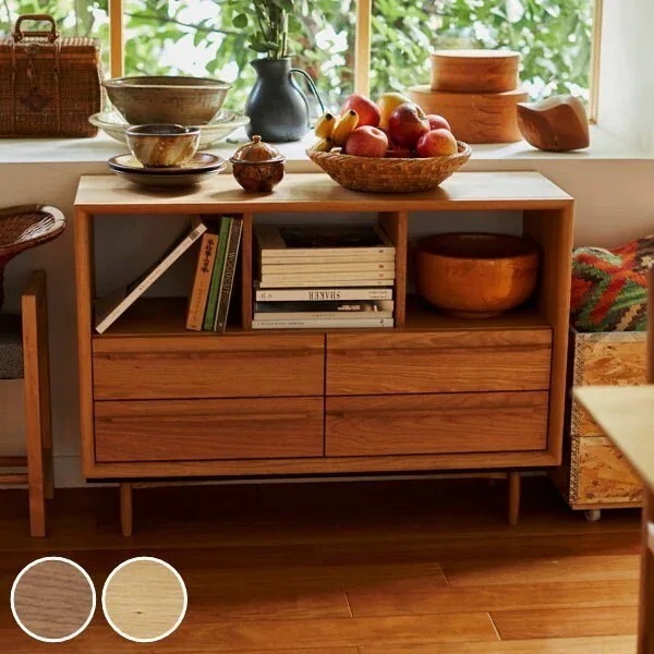 チェスト 2段 オープン棚 北欧風 天然木 TIMO 幅100cm