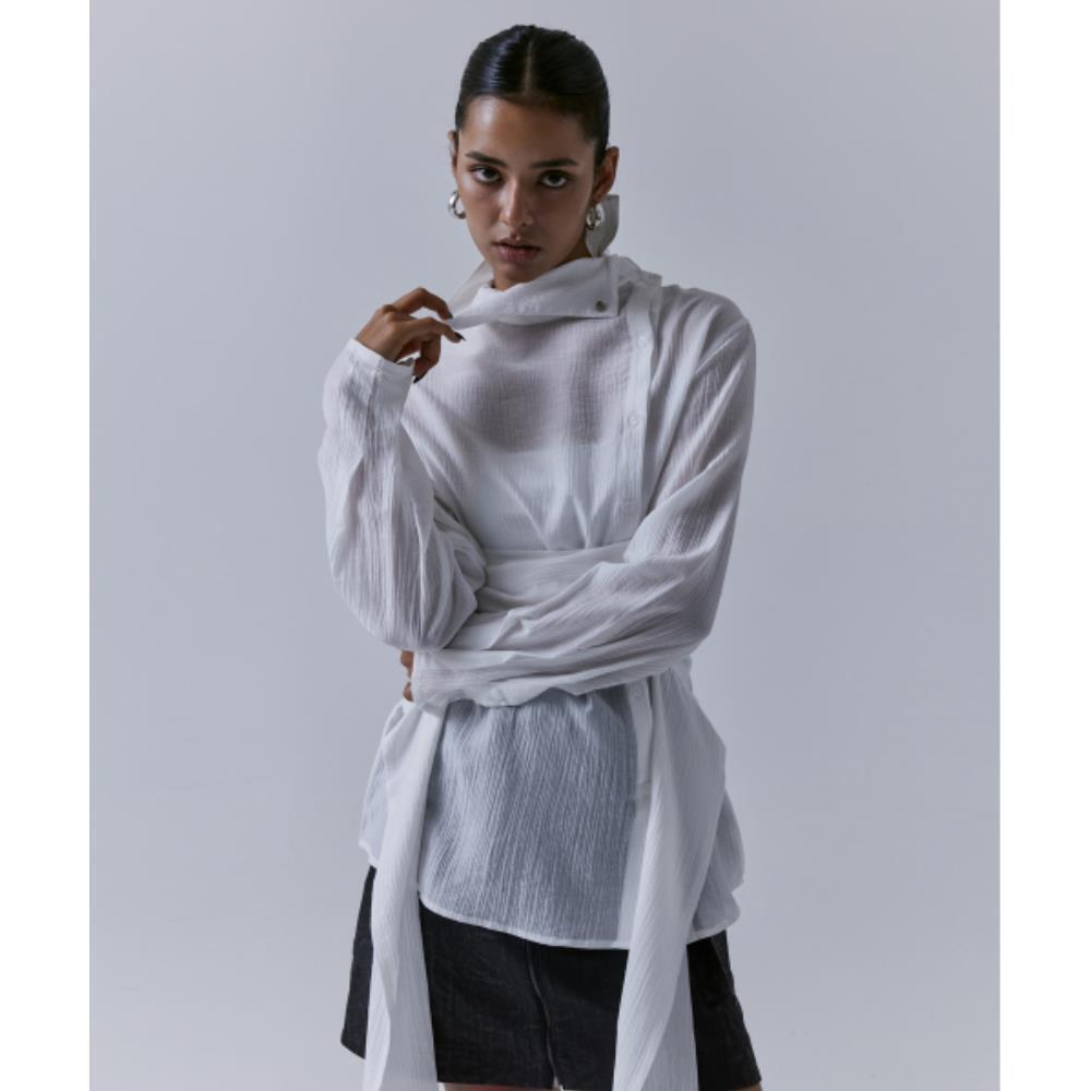 TREEMINGBIRD 3way Highneck Wrap Blouse White TM2479BL0