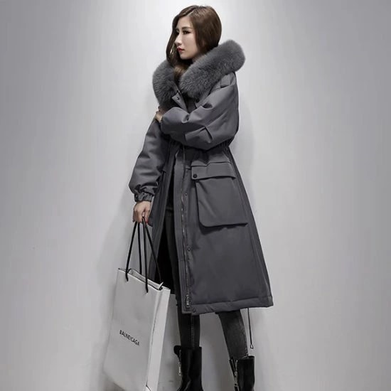 ダウンジャケット レディース アウター 羽織 ダウンコート ロングコート ロングジャケット フード付き ファー付き 暖かい 防寒 冬 フロントジッパー シンプル 無地 カジュアル お出かけ おしゃれ