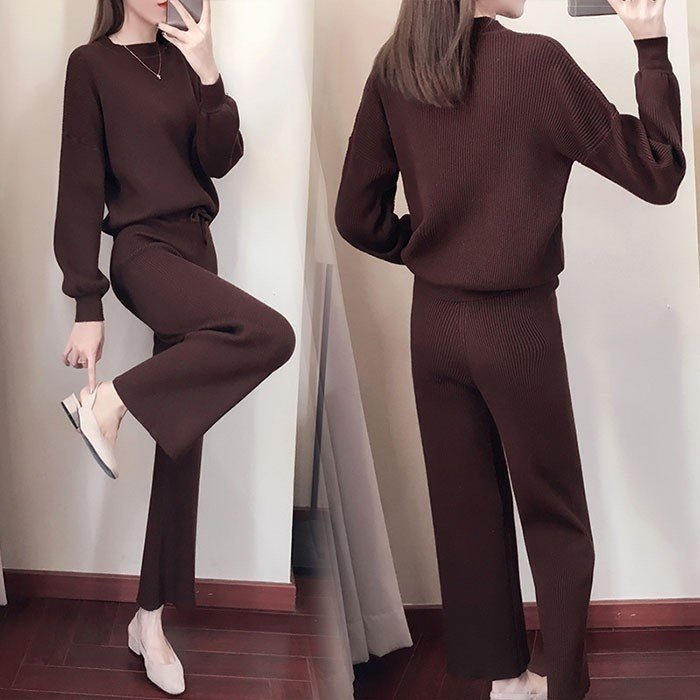 セットアップ 上下セット ニットセット ニットセーター ロングパンツ 2点セット チュニック 着やせ 大人カジュアル 2018秋冬新作 outer8314435