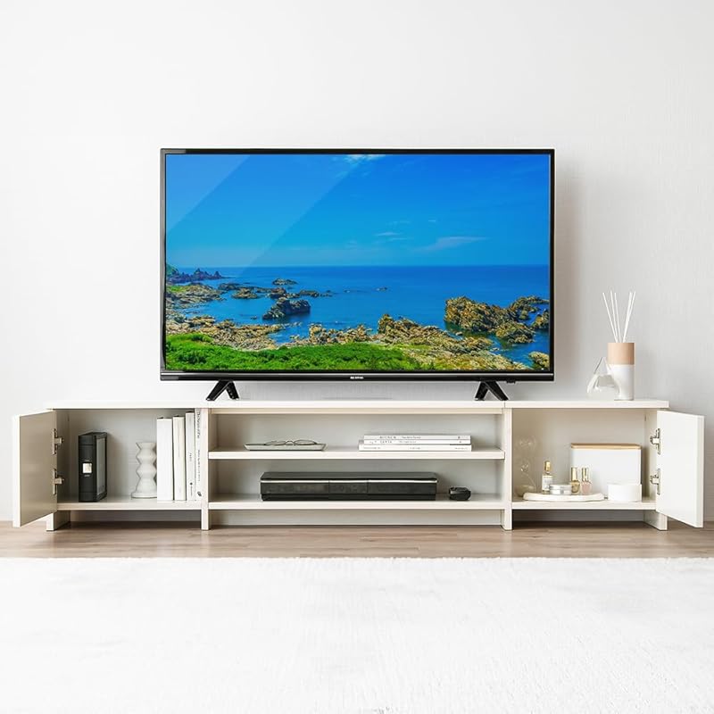 即納：【60インチまで対応】アイリスオーヤマ テレビ台 『隠せる収納』 AVボード ローボード 収納 棚 ボックスタイプ 幅約150×奥行約29.6×高さ約31.1cm BAB-150R オフホワイト