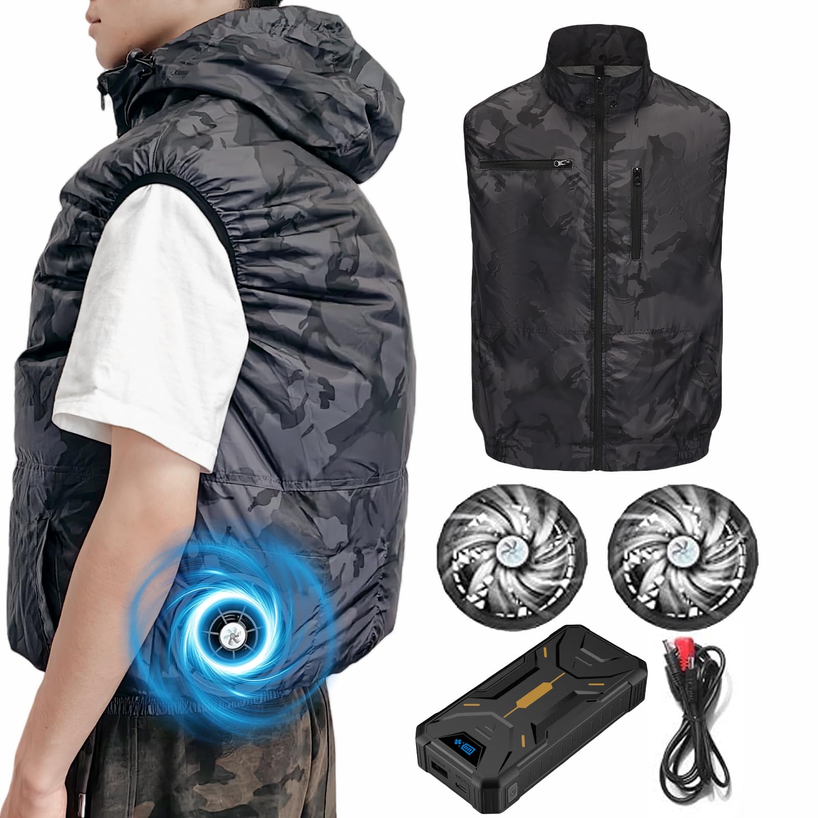 [ZHICHUAN] 空調作業服 26V高出力 ファンバッテリーセット 【2025速冷ファン & 30000mAh大容量バッテリー】4段階風速調節 最大50時間連続使用 撥水加工 UVカット 暑さ対策