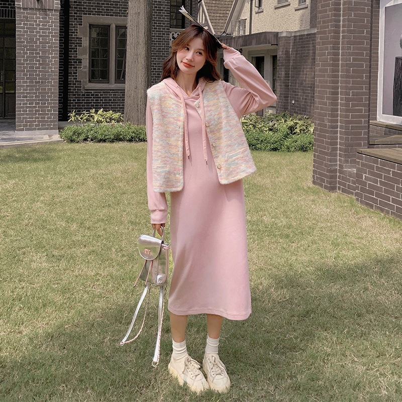 穏やかな気質ドレスウエストコートセット2024新しい小さな甘い老化オープンロングスカート2ピース