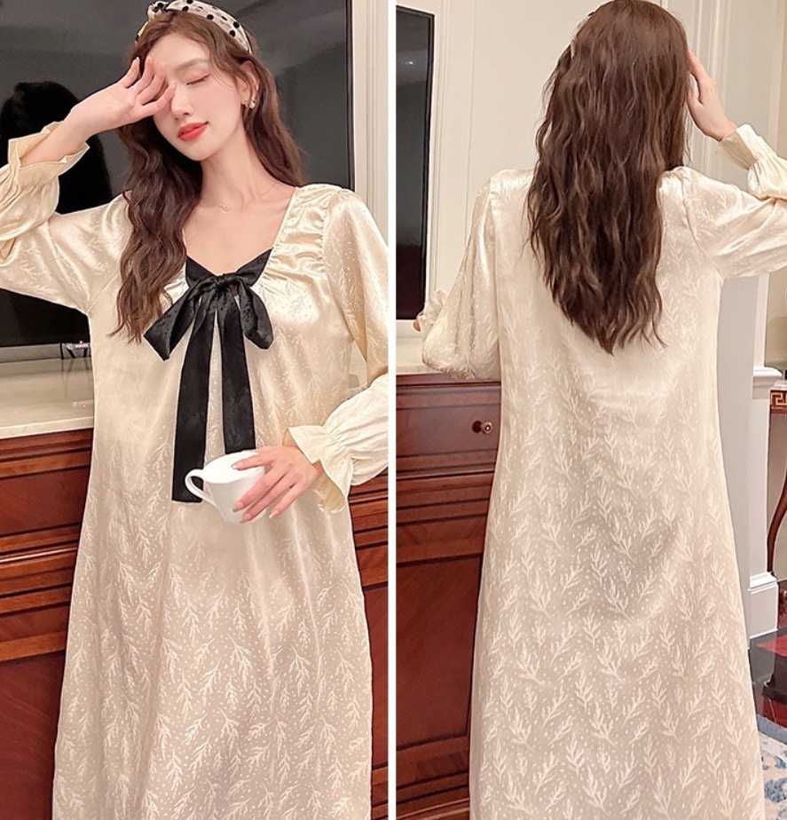 ルームウェア デート モテアイテム ネグリジェ ロング丈 長袖 レース シフォン 光沢感 可愛い きれいめ 上品 おしゃれ かっこいい 可愛い ラブリー キュート ガーリー クール モード系