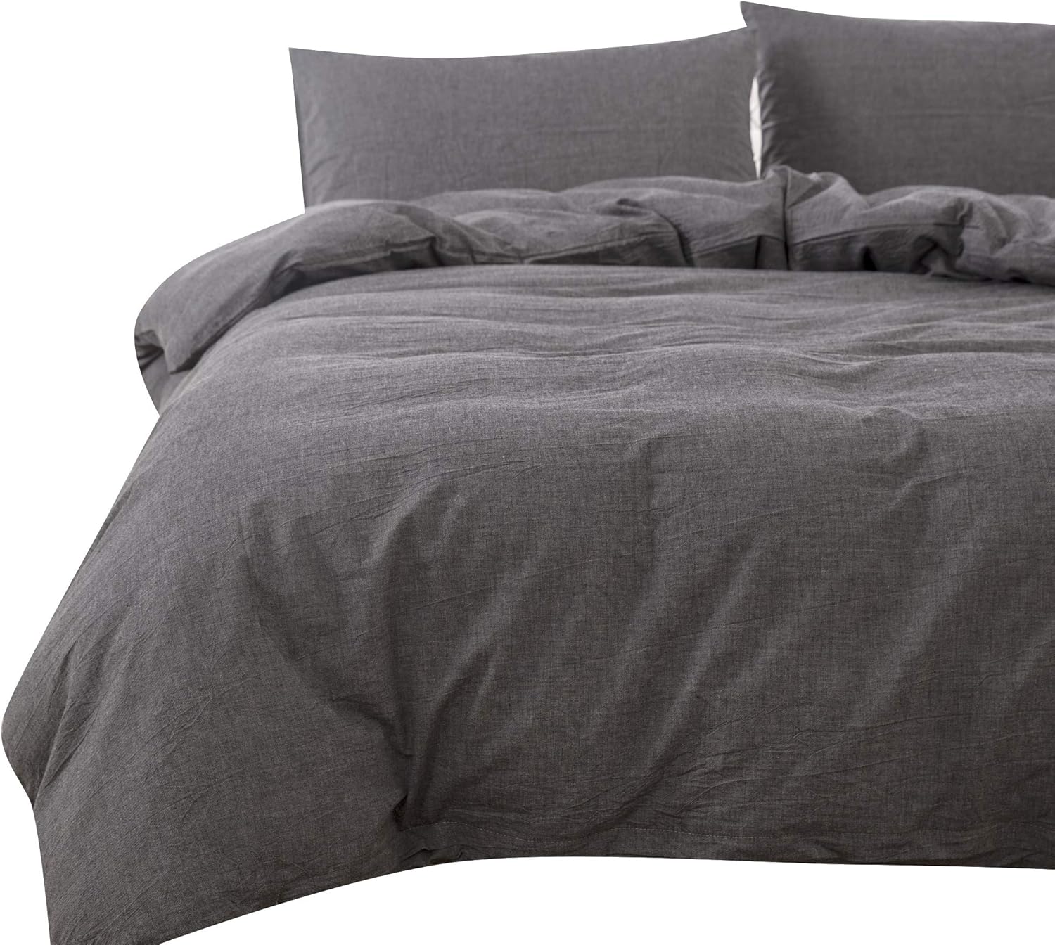 掛ふとんカバー ダブル 190x210cm チャコールグレー オーガニックコットン洗いざらし綿100% 防ダニ