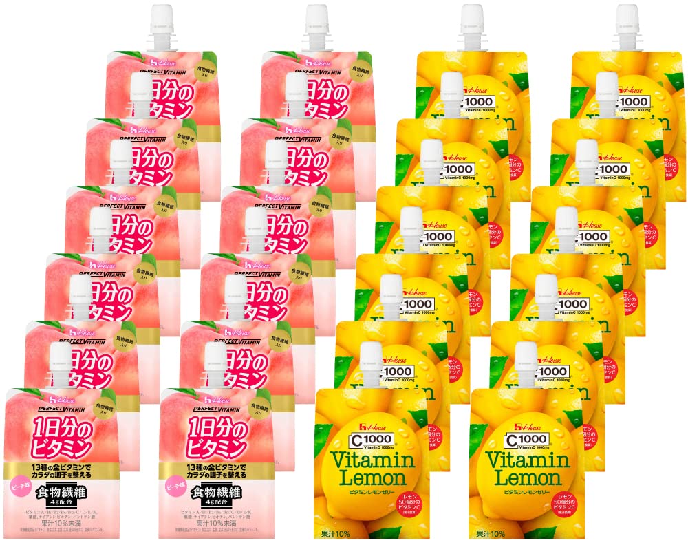 【Amazon.co.jp限定】 ハウスウェルネスフーズ ゼリー With セット (レモン×12袋ピーチ×12袋)各180g 計24袋