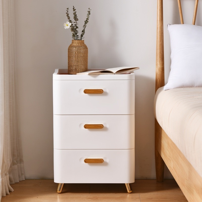 和風シンプル引き出し式ベッドサイド収納キャビネット寝室リビングルームバスルーム収納仕分け多層収納キャビネット-グリーン ホワイト