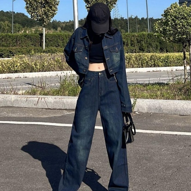 オールインワン・セットアップ 人气新作韓国ファッション アメリカンレトロ デニム スウェット上下セット 運動セットカジュアル 着痩せ 4,981円