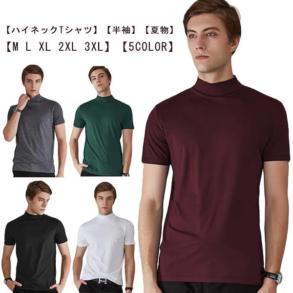 Qoo10] ハイネックtシャツ メンズ 半袖 夏 モ
