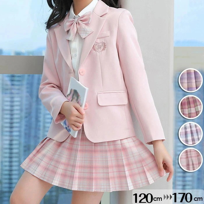 【1-3日出荷】キッズスーツ 入学式 卒業式 スーツ 女の子 制服 学生服 ジャケット スカート シャツ セット 小学生 中学生 JK ジュニア 大きいサイズ ゆったりサイズ お受験 発表会 ピンク