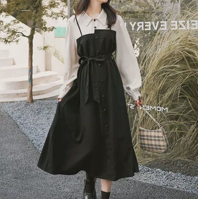 ワンピース デート フレアワンピース ミモレ ミモレ丈 袖あり 長袖 かわいい 大人可愛い きれいめ シンプル カジュアル 大人 上品 おしゃれ お洒落 かっこいい レトロ 大人女子 こなれ感