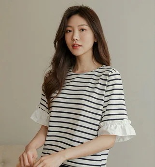 トップス Tシャツ カットソー 袖あり 半袖 ラウンドネック 切り替えデザイン かわいい 大人可愛い