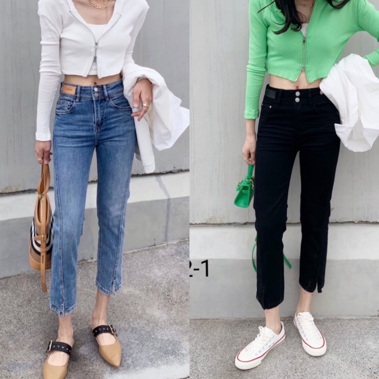 アンクルデニムパンツ レディース ボトムス パンツ Gパン ストレートパンツ 9分丈 アンクル丈 スリム タイト スリット スリット ファスナー 無地 カジュアル きれいめ 定番 ブルー ブラック