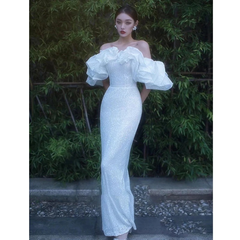 ウエディンドレス演奏会結婚式花嫁ロング丈ライト長袖気質優雅二次会