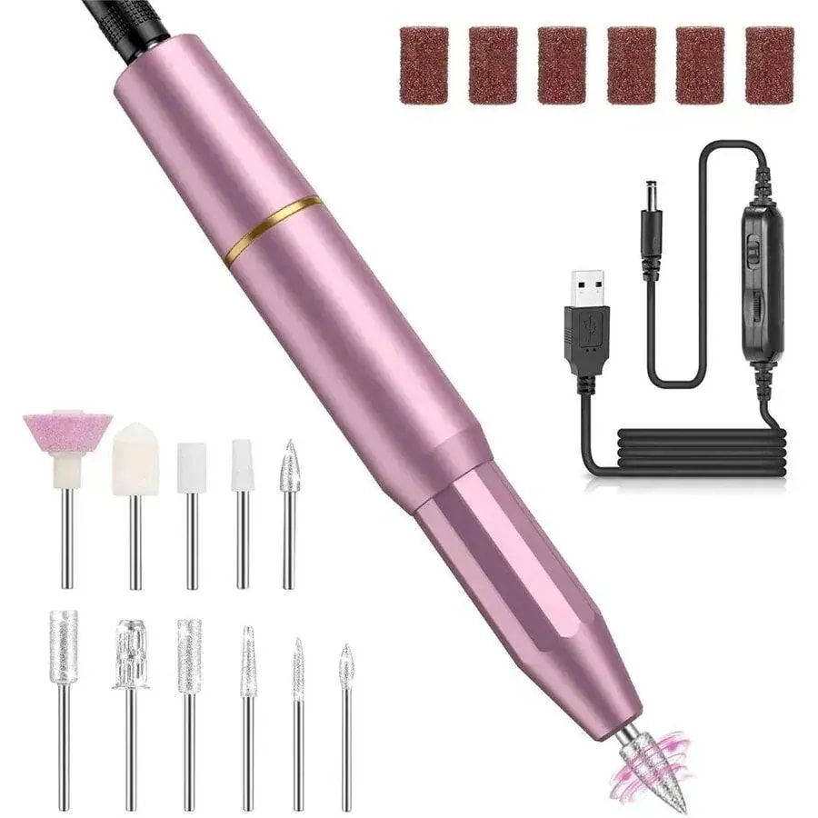 25電動ネイルケア 甘皮処理 ネイルマシン 角質除去 ピンク 爪磨き 初心者プロ用 無段階スピード調整可能 ネイルケアセット11in1多機能ネイルドリル
