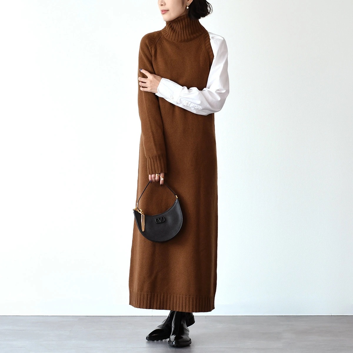 ワンピース トップス NOME ウール カシミヤ ワンショルダー ドレス レディース ブラウン ワンショルダー ロン