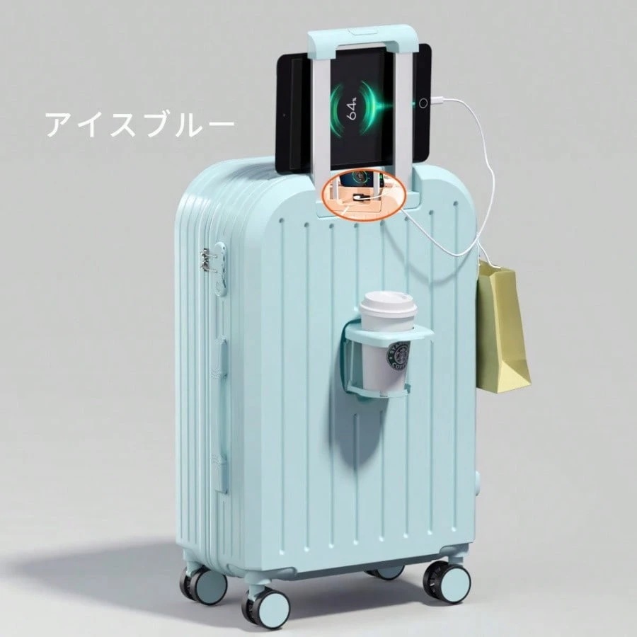 ビジネススーツケース搭乗箱暗号箱スーツケース携帯バッグカップホルダー付き携帯バッグジッパー式暗号箱ダイヤルロック小型超軽量静音二足輪隠しフック軽くておしゃれでシンプルで修学旅行に帰って出張して