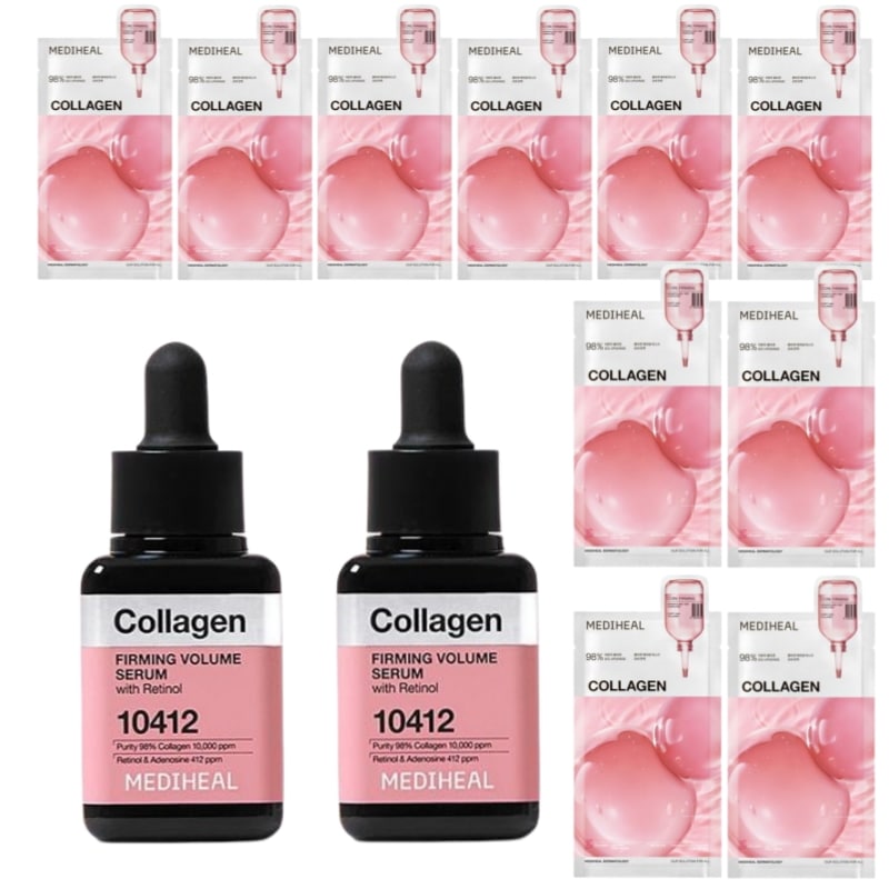 【1+1】コラーゲンレチノールセラム40ml×2+マスクパック10枚/韓国美容液/韓国 コスメ セット売り/韓国スキンケアセット/セラムダブルセット/マスクパック韓国/コラーゲンマスクパック