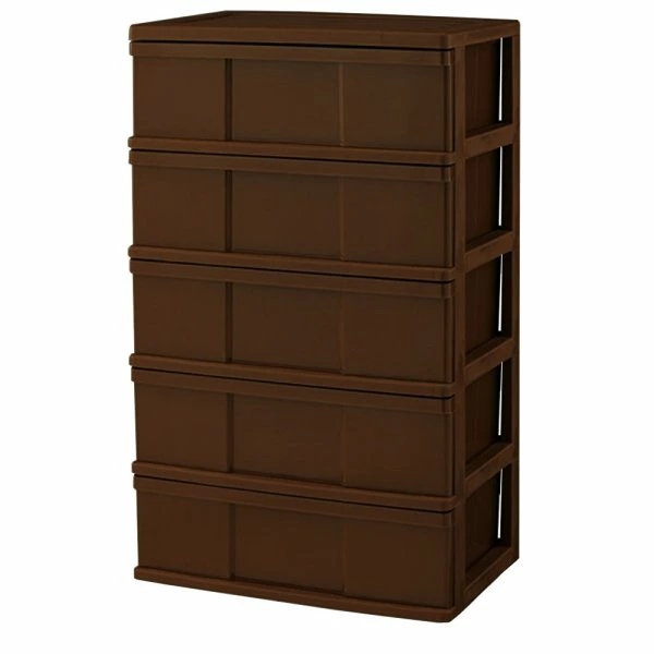 収納ケース プラスチック 引き出し ワイドチェスト ５段 幅６０ おしゃれ チョコレートブラウン