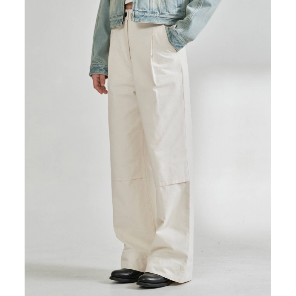 COVERNAT 女性用ワイドピンタックベルトコットンパンツアイボリー