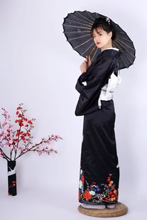 日本着物女着物正装黒留袖着物伝統位置づけツル柄着物
