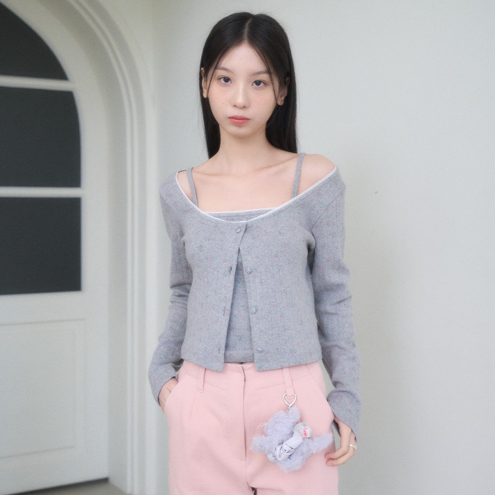 服2 ROSY PUNCHING CARDIGAN & SLEEVELESS-GRAY カーディガン
