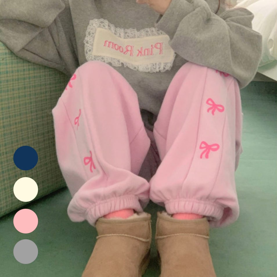 起毛 リボン ジョガーパンツ 冬 トレーニング 綿ズボン イージーウェア ジャージ 4color