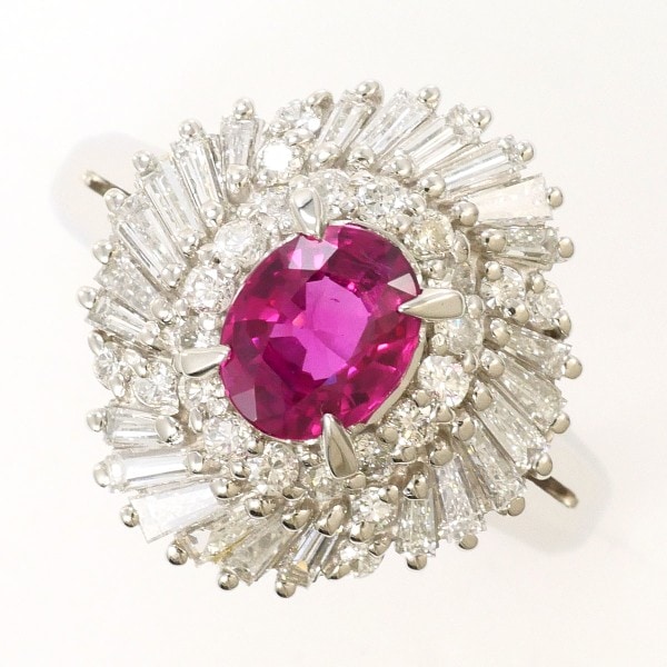 PT900 プラチナ リング 9号 ルビー 0.66 ダイヤ 0.70 カード鑑別書 中古 81,400円