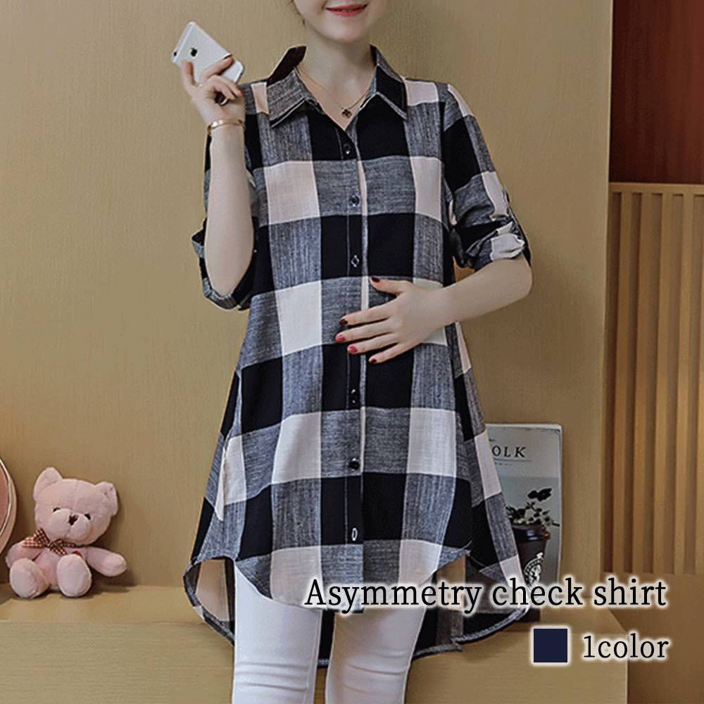 Tシャツ レディース アシンメトリーチェックシャツ スポーツ 大人 シャツ ブランド キャンバー トレーナー コーデ カジュアル ブラウス 冬 長袖 ゆったり 40代 人気 厚手 おしゃれ ロング 綿