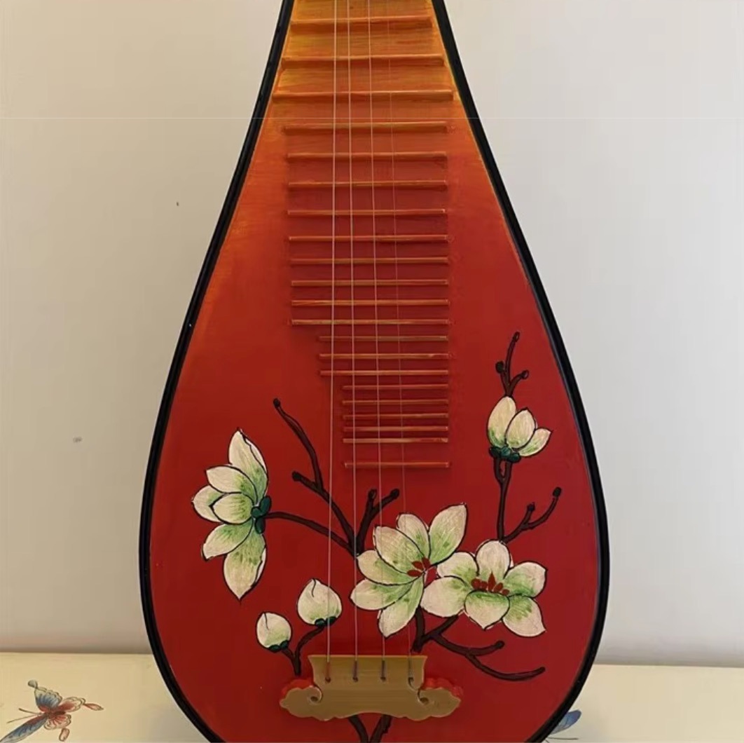 琵琶 88cm 子供向き 赤いハスの模様を描く 中国弦楽器