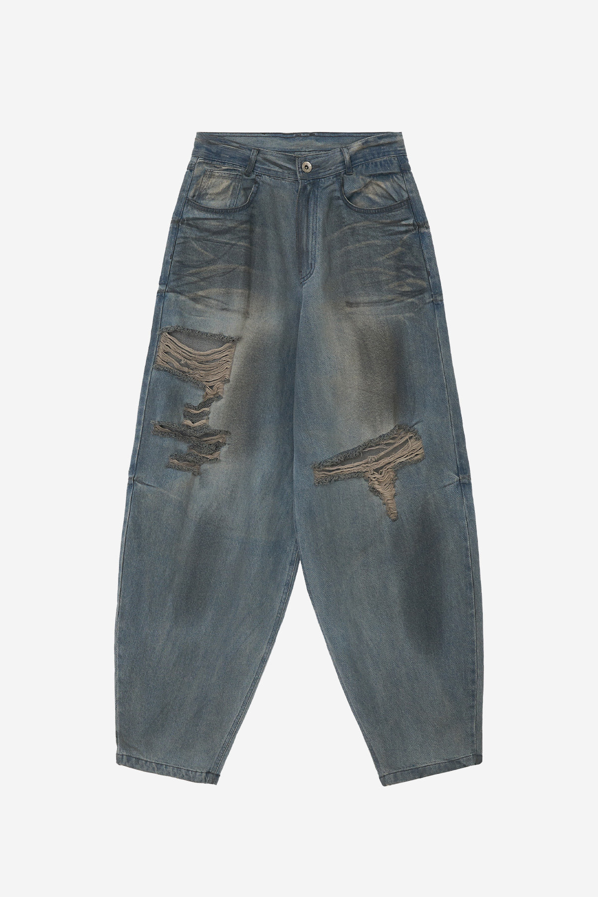 【BLR】DESTROYED OIL WASHED WIDE DENIM PANTS : LIGHT BLUE