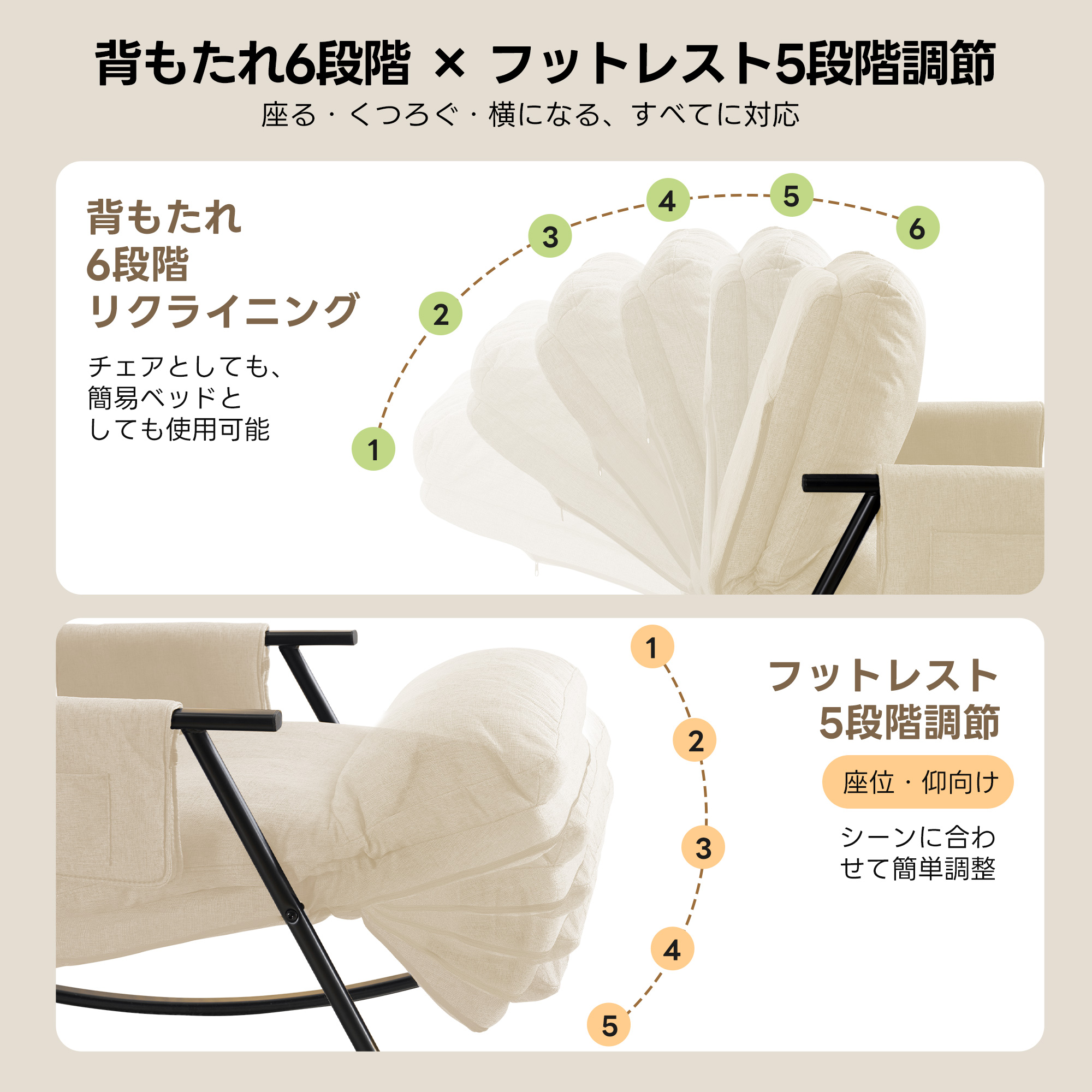 [国内発送！]ロッキングチェア　リラックスチェア　背もたれ多段階調節可能　足部分多段階調節可能　頑丈 耐久 座り心地よい　揺れる椅子 読書椅子 床を傷つけない 組み立て簡単 屋内用 リビングルーム用