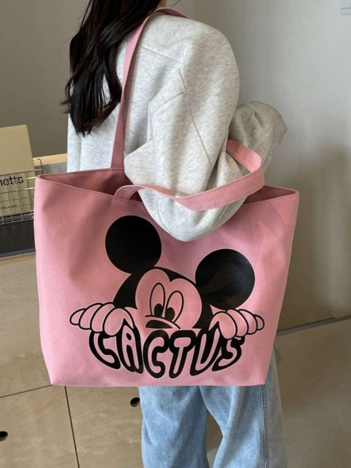 新しい 大容量バッグ メッセンジャーバッグミッキーキャンバスバッグ女性用春夏大容量ハンドバッグ多用途ショルダーバッグママバッグ通勤トートバッグ