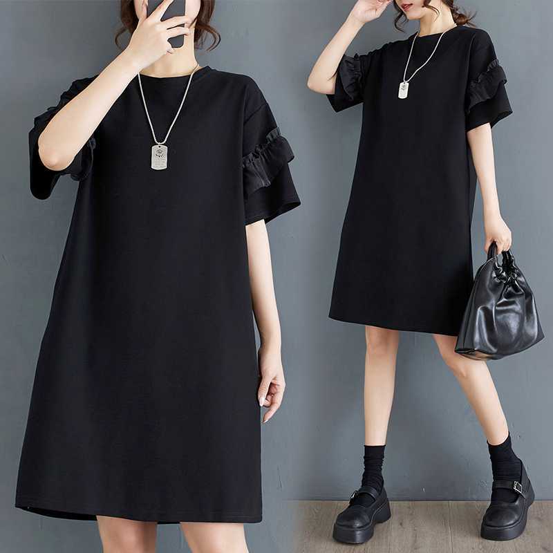 可愛い夏服新型韓国耳元大サイズ着痩せ半袖tシャツワンピースロンT