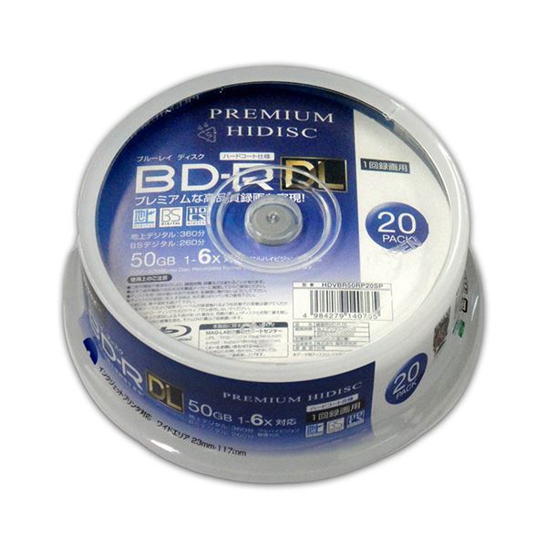 （まとめ）PREMIUM HIDISC BD-R DL 1回録画 6倍速 50GB 20枚 スピンドルケース 10個セット HDVBR50RP20SPX10