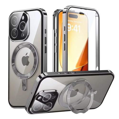 iPhone 16 Pro Max用 MagSafe対応 360回転スタンドケース グレー