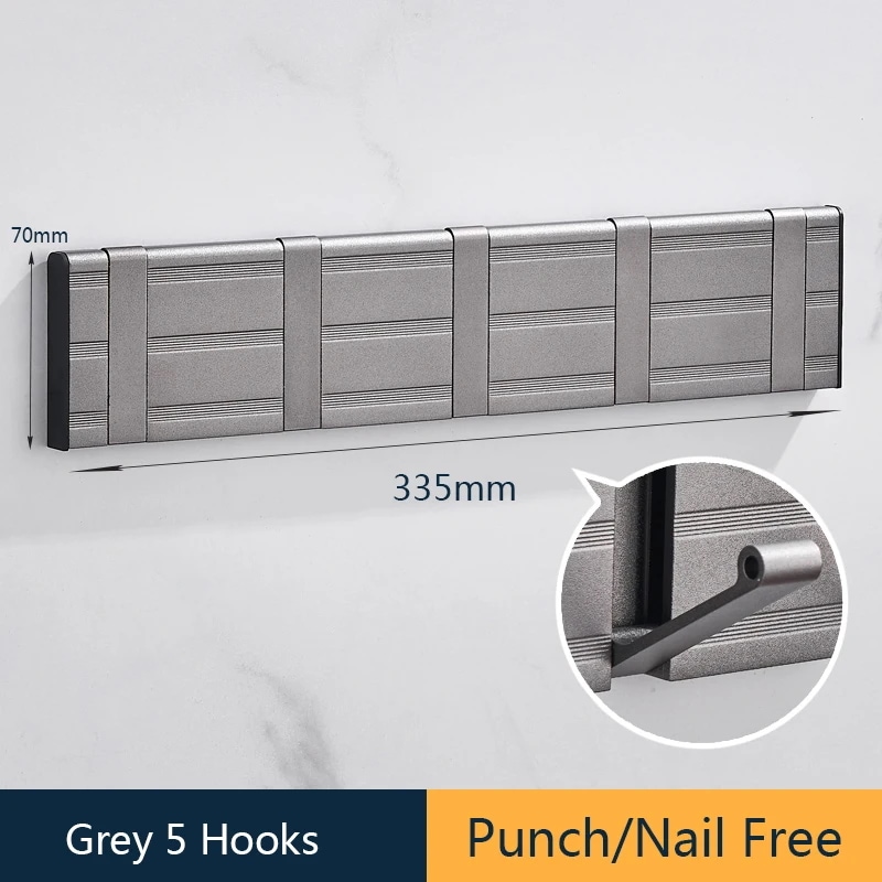 フックとハンガー用の粘着性の壁フック,コートラック,バスルームフック,1セット Grey 5 Hooks