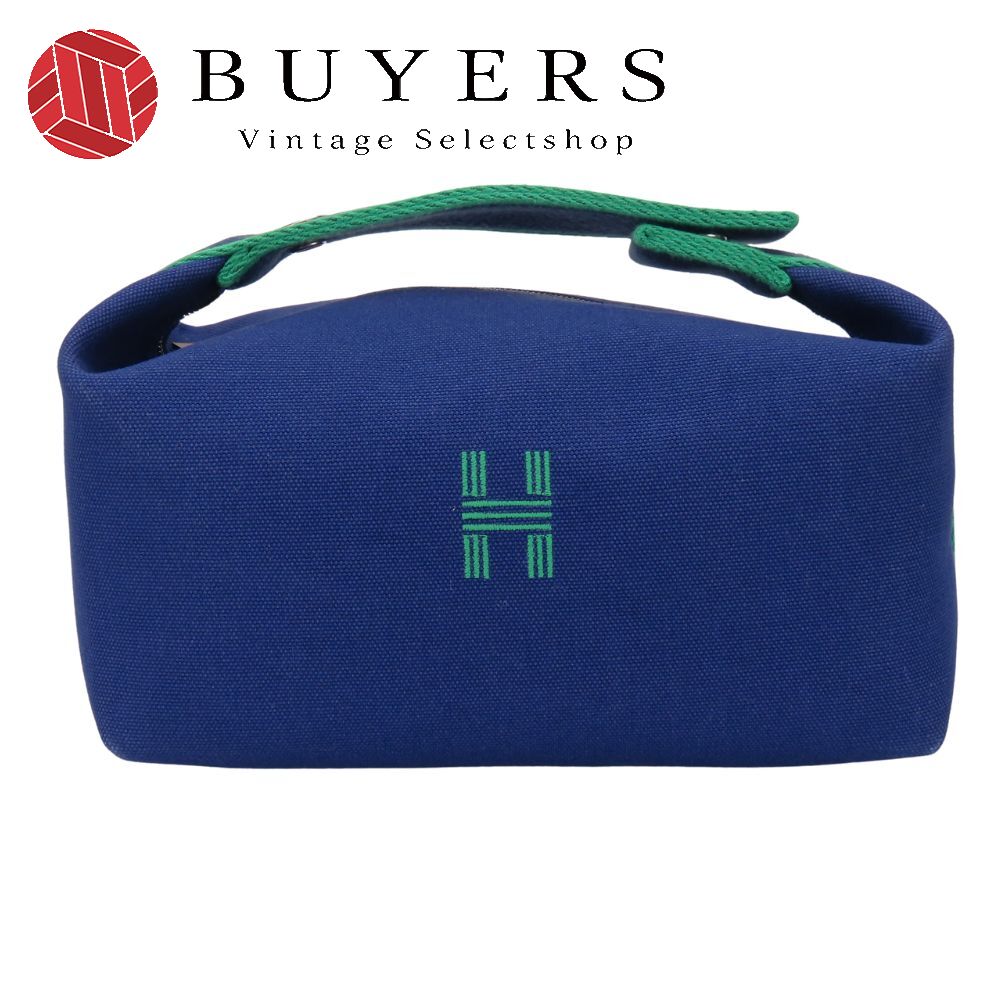 中古 ポーチ ブリッド・ア・ブラックPM コットン ネイビー グリーン シルバー金具 普段使い レディース 女性