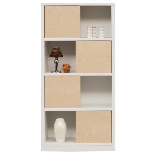 オープンシェルフ/収納棚 幅74cm/ツートン(ホワイト&ナチュラル) 扉付き 日本製 完成品 開梱設置