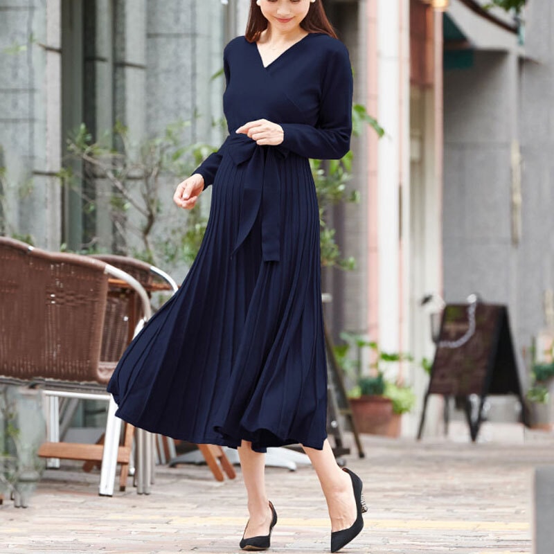 ワンピース フレアワンピース ワンピドレス ミモレ丈 アンクル丈 ミディアム丈 袖あり 七分袖 長袖 Vネック フレア 細身 薄手 大人可愛い きれいめ シンプル 大人 上品 おしゃれ 大人女子 8,299円