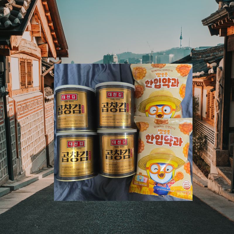 テチョンコプチャン海苔 4缶 ＋ ポロロミニ薬菓 120g × 2個セット（1+1 お得な人気食品企画）