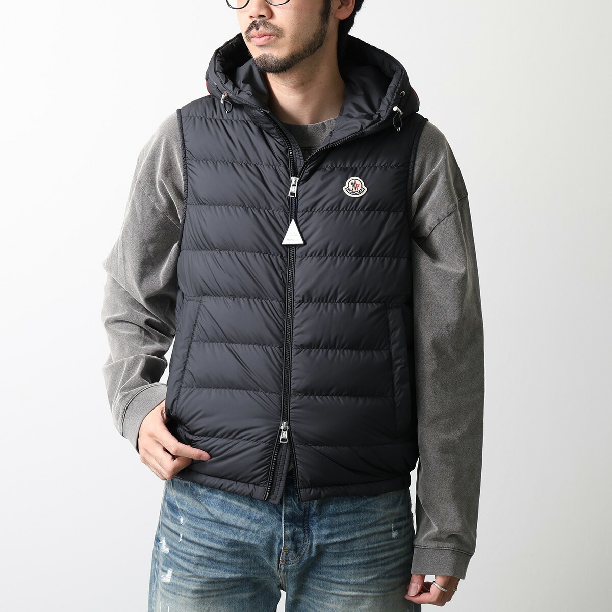 MONCLER モンクレール ダウンベスト MARSEILLAN マルセイヤン 1A00019 597X2 メンズ フード付き ジレ アイコンパッチ 999 L10911A00019597X2999