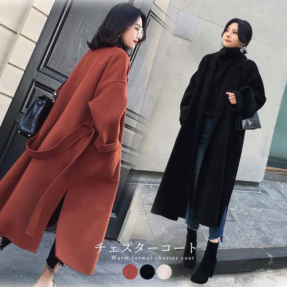 中綿　チェスターコート　レディース　ロングコート　シングル衿　アウター　ジャケッ　ト無地 5,382円
