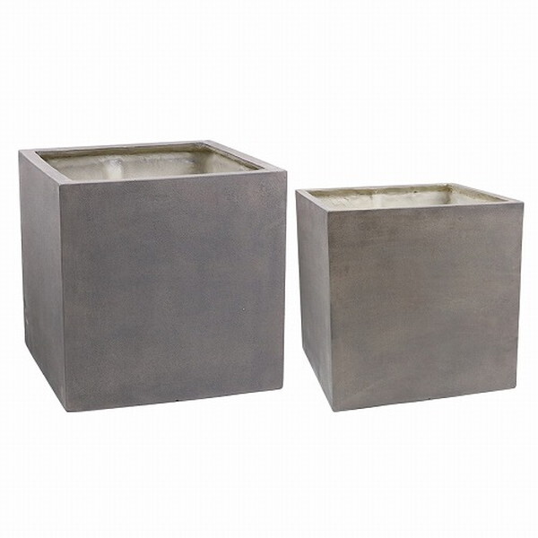 住まいスタイル E001-CU4050S-GRY グレー GRITTE (グリッテ) 石調FRPプランター (幅40・50 角型 大小2個セット) メーカー直送