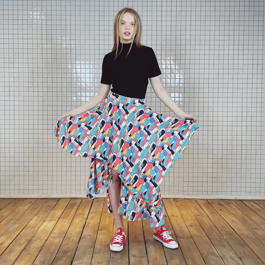 Fias Colorful Geometric Layered Skirt