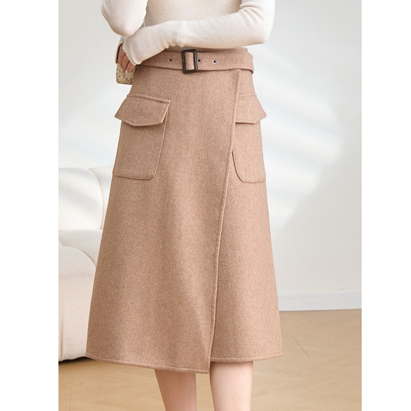 アサミナ 製両面ウールスカート 女性用 23新作 ヒップハグ レディース ハイウエストウールスカート